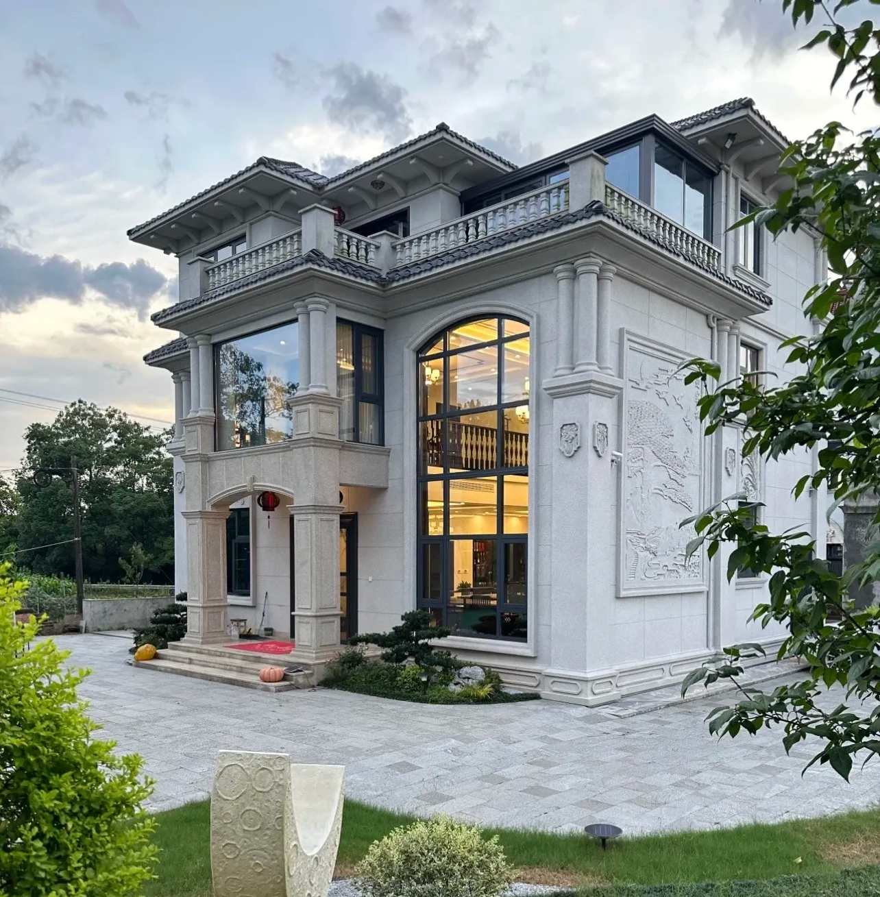 通辽 白麻花岗岩私人别墅干挂石材豪华定制