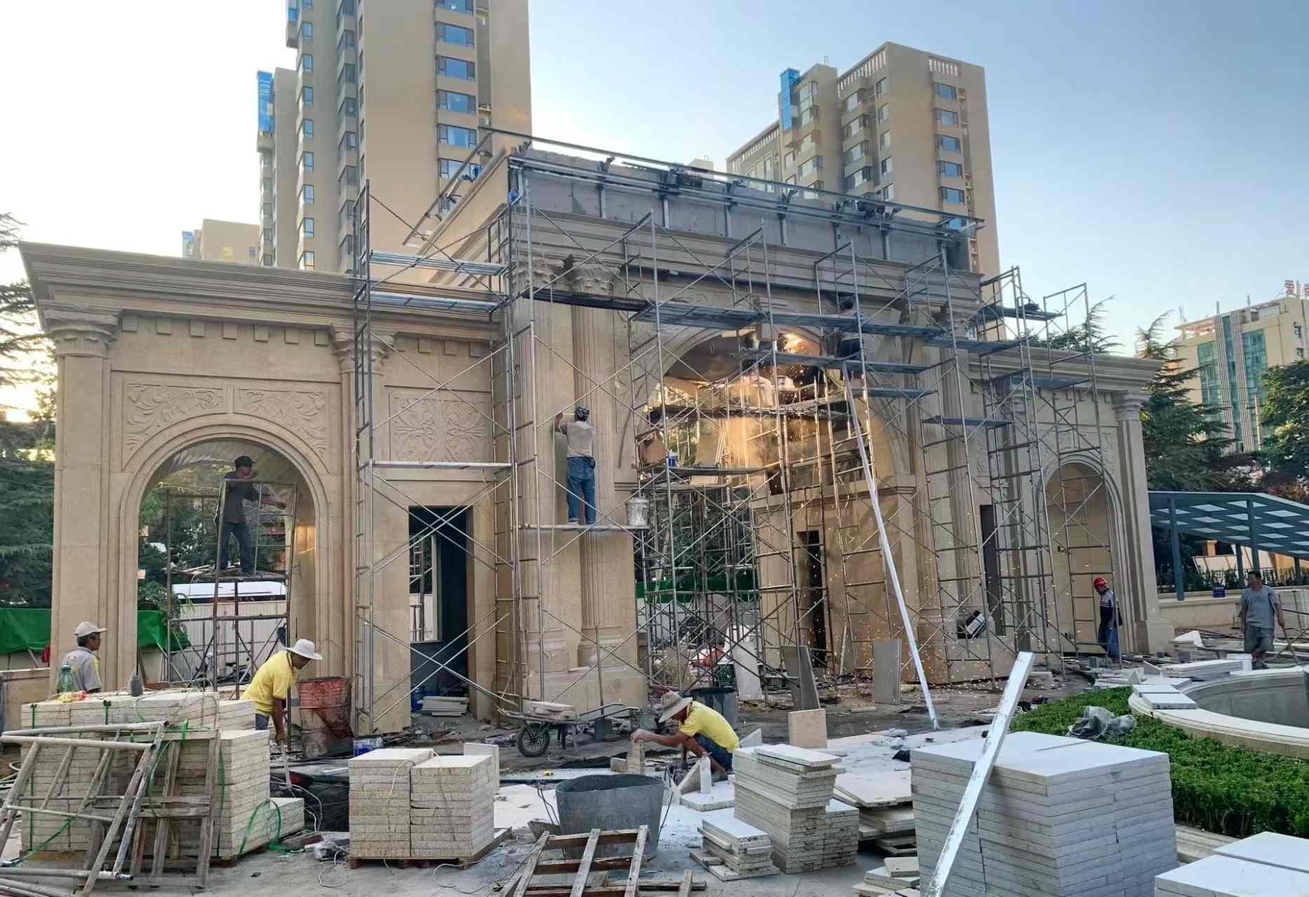 通辽 黄金麻荔枝面花岗岩小区门楼外墙干挂