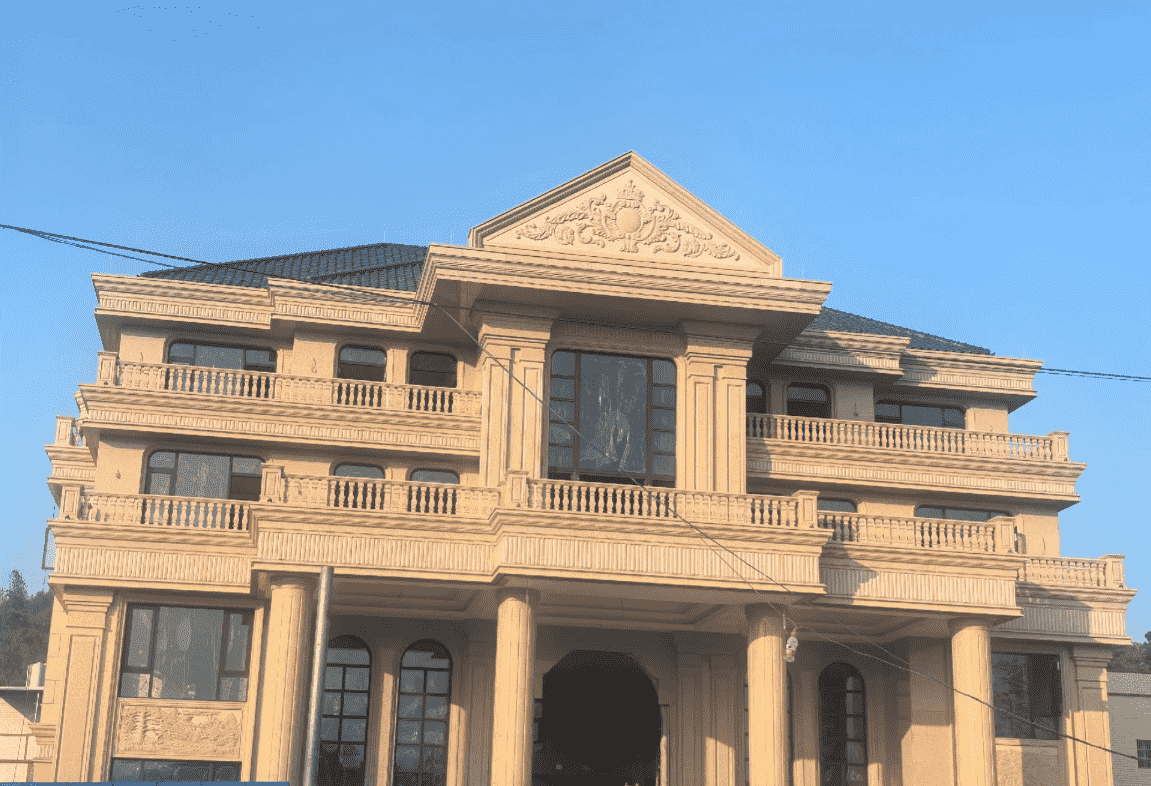 通辽黄金麻别墅外墙干挂石材效果示例