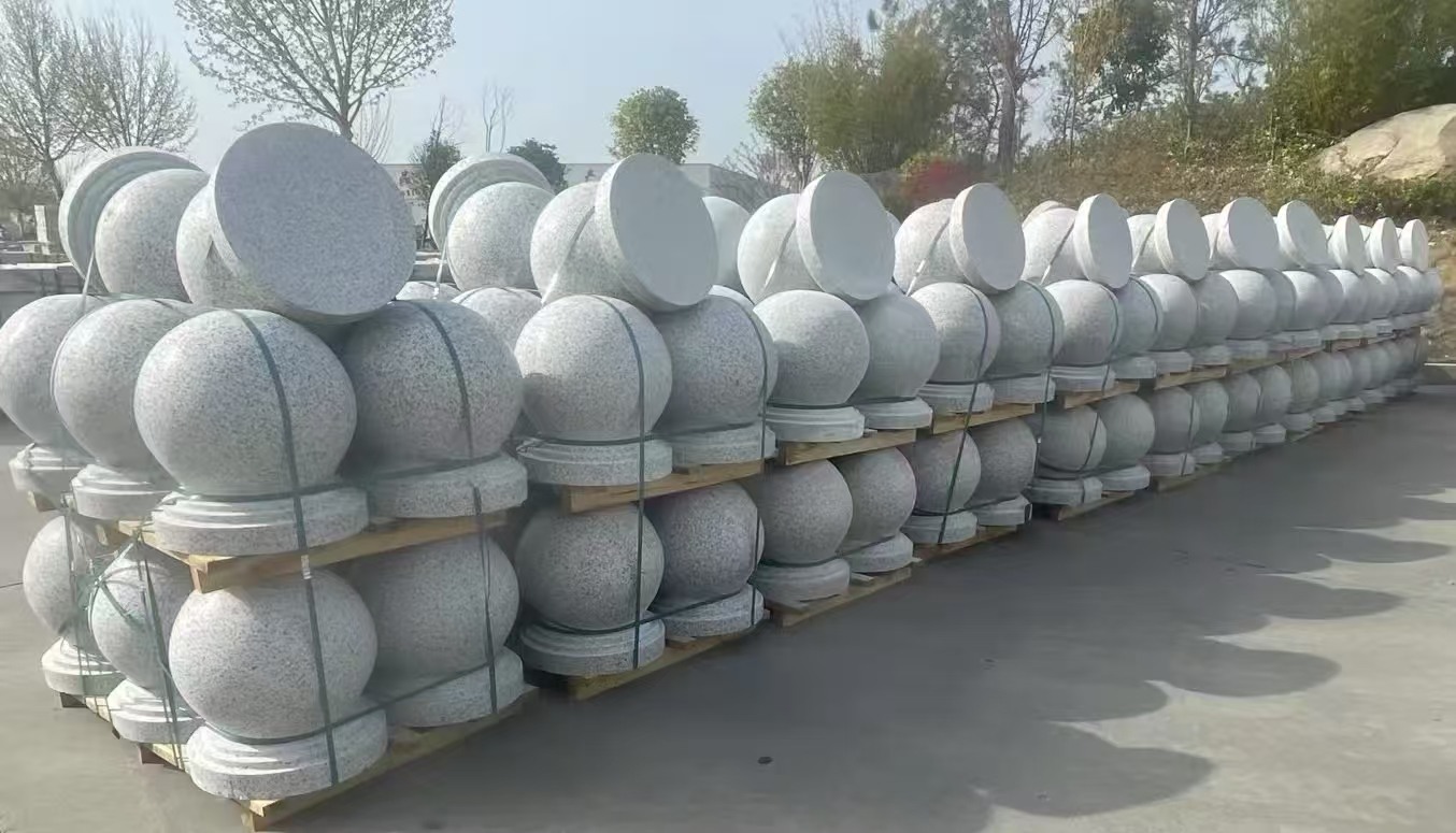 通辽 白麻花岗岩石材圆球，石球，挡车球，隔离球，景观石球，风水球等